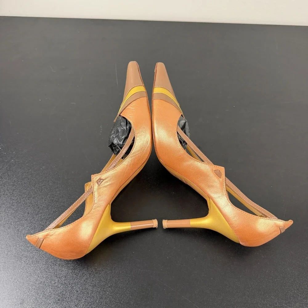 Francesca Giobbi Pump Heels Women's 7/ EU37 Brown Pointed Toe Genuine Leather